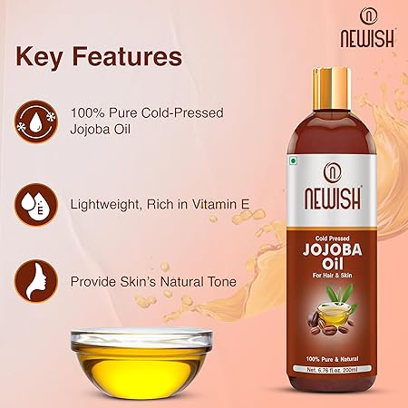 Newish 100% Pure Cold-Pressed Jojoba Oil (200ml - Pack of 2) – Unrefined Simmondsia Chinensis Oil for Hair Growth, Frizz Control & Radiant Skin Hydration