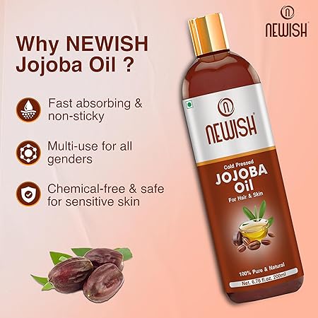 Newish 100% Pure Cold-Pressed Jojoba Oil (200ml - Pack of 2) – Unrefined Simmondsia Chinensis Oil for Hair Growth, Frizz Control & Radiant Skin Hydration