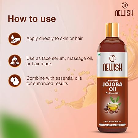 Newish 100% Pure Cold-Pressed Jojoba Oil (200ml - Pack of 2) – Unrefined Simmondsia Chinensis Oil for Hair Growth, Frizz Control & Radiant Skin Hydration