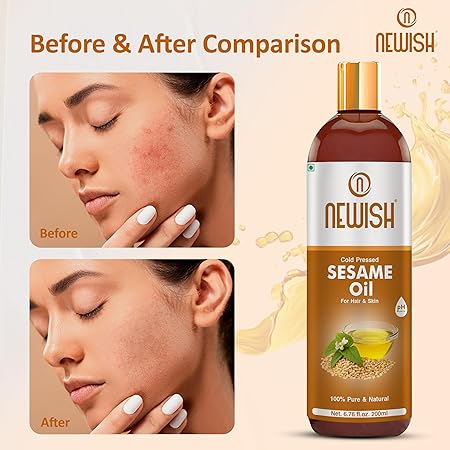 Newish 100% Pure Cold-Pressed Sesame Oil (200ml - Pack of 2) – Unrefined Til Oil for Hair Growth, Body Massage & Deep Skin Hydration