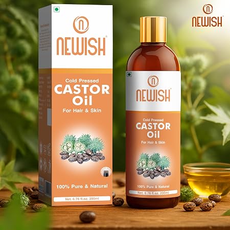 Newish 100% Pure Organic Cold-Pressed Castor Oil (200ml) – Hexane-Free Beauty Oil for Hair Growth, Eyebrows, Eyelashes & Cracked Heel Repair