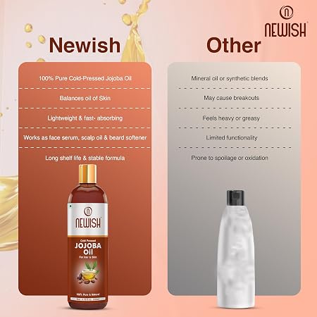 Newish 100% Pure Cold-Pressed Jojoba Oil (200ml - Pack of 2) – Unrefined Simmondsia Chinensis Oil for Hair Growth, Frizz Control & Radiant Skin Hydration