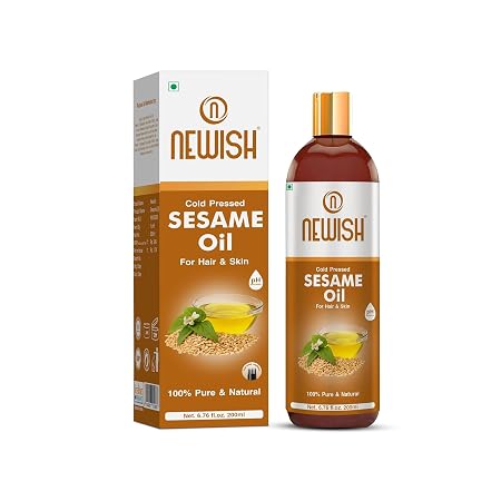 Newish 100% Pure Cold-Pressed Sesame Oil (200ml) with Scalp Applicator – Til Oil for Hair Growth, Taming Frizz & Non-Greasy Skin Hydration