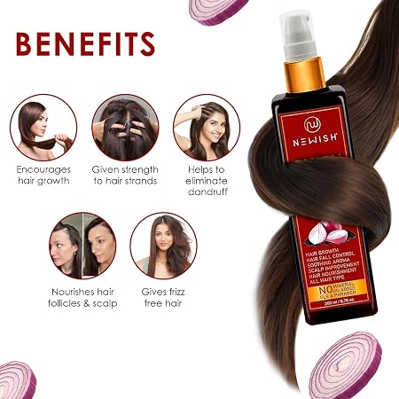 Newish Onion Black Seed Hair Oil (200ml - Pack of 2) – Cold-Pressed Kalonji Oil with Built-in Applicator Comb for Hair Growth & Hair Fall Control
