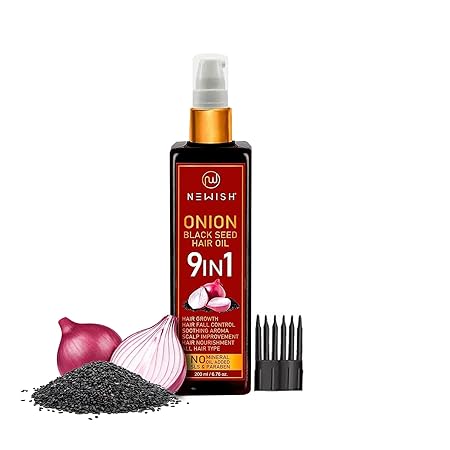Newish Onion Black Seed Hair Oil (200ml) – Cold Pressed Kalonji Oil for Hair Growth, Hair Fall Control & Anti-Dandruff | Non-Sticky & Paraben Free