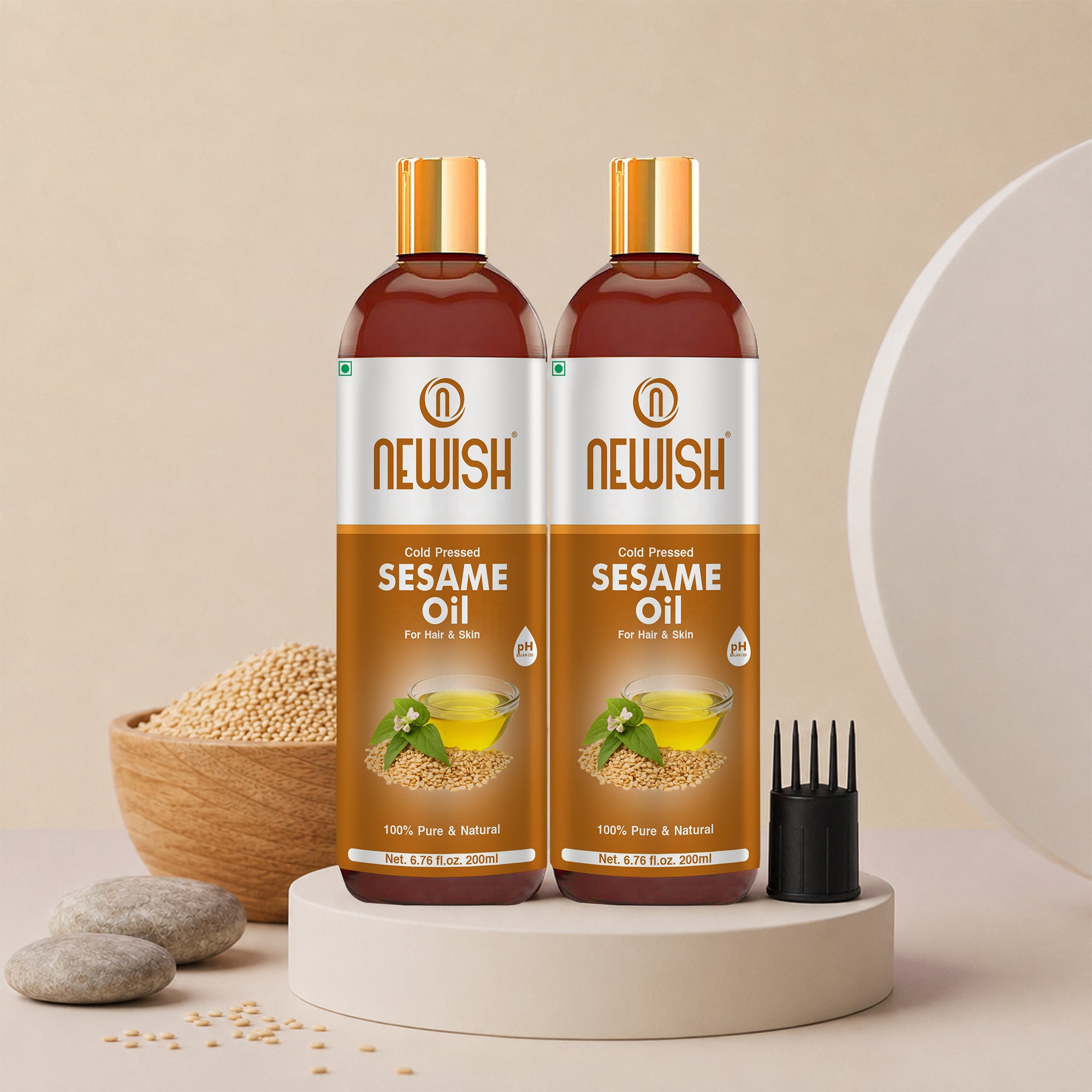Newish Cold Pressed Sesame Oil for Hair & Body Care – Pack of 2