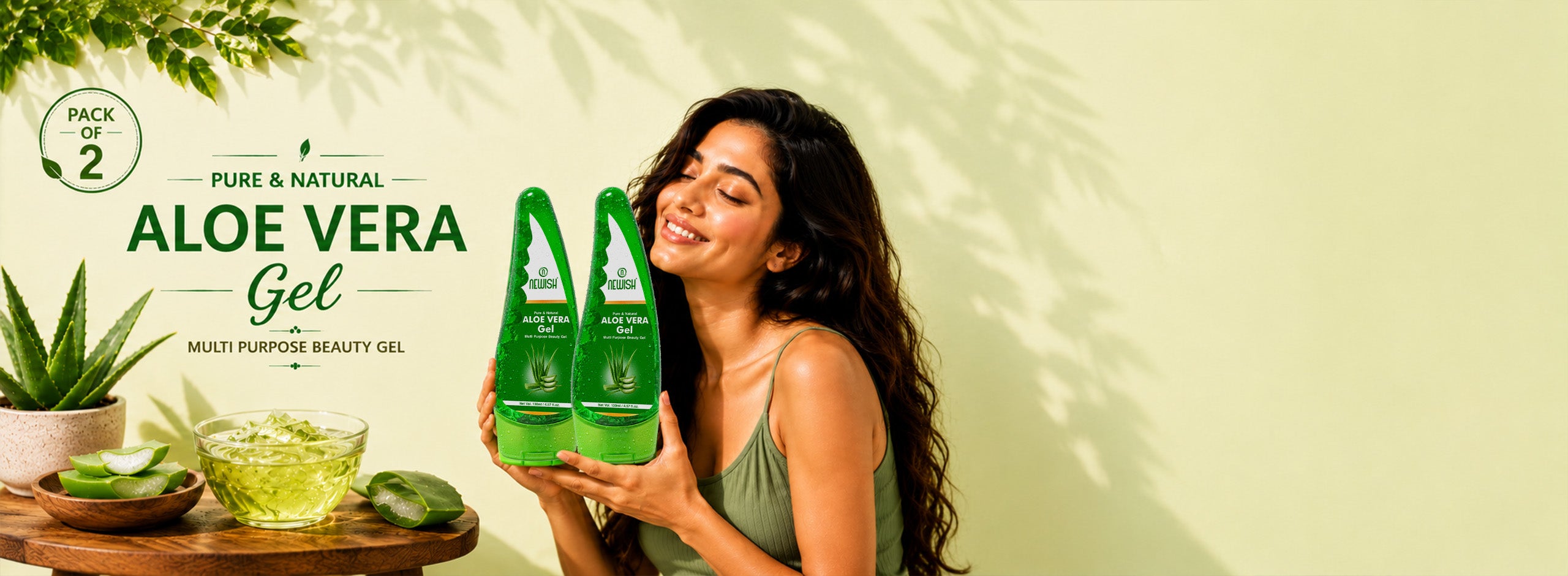 Newish Pure Organic Aloe Vera Gel 130ml – Natural Hydration for Face, Skin & Hair | Soothing, Nourishing & Hair Growth Support | Men & Women | Pack of 2