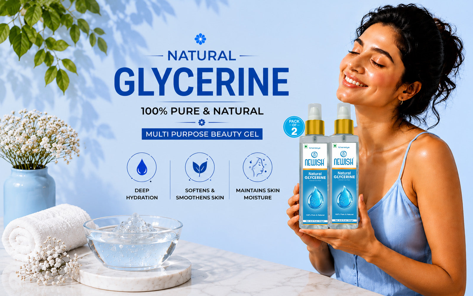 Newish Pure Vegetable Glycerine for Soft, Hydrated Skin – Pack of 2